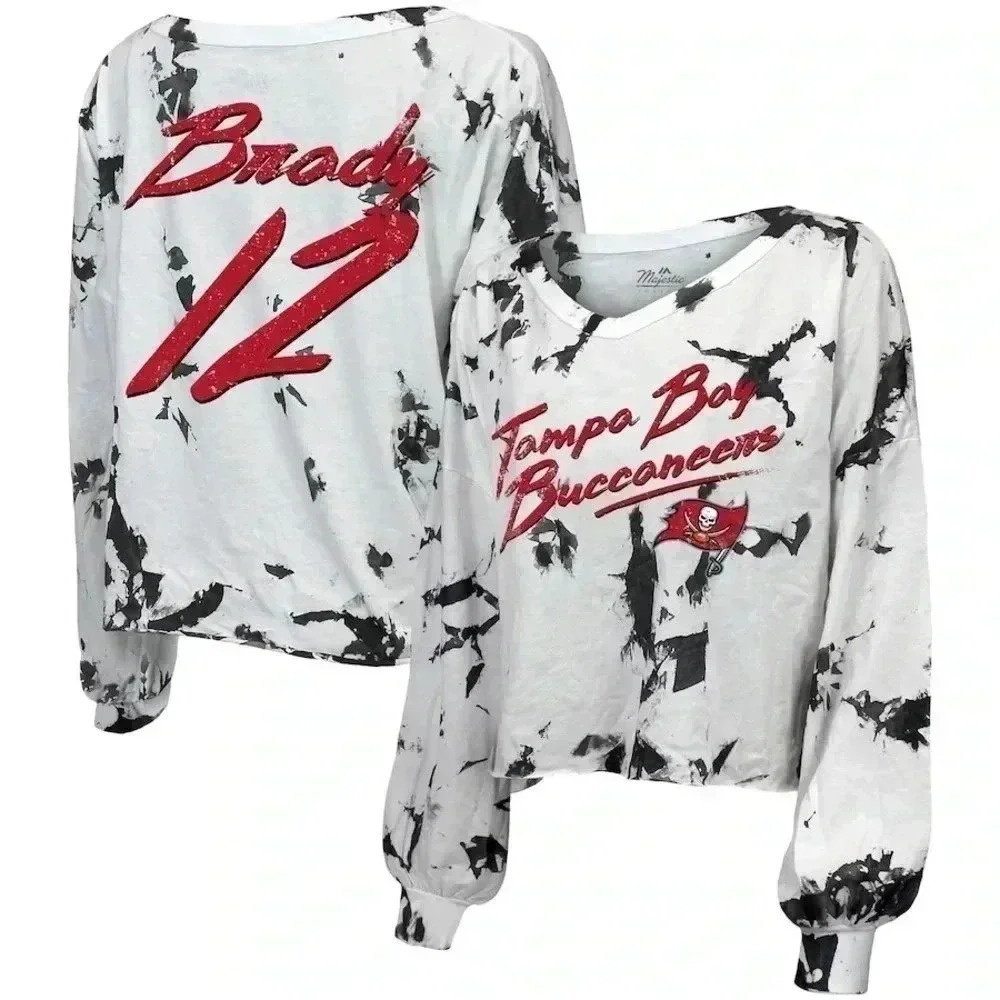 NWT Women's Majestic  Threads Tom Brady Tampa Bay Off-Shoulder Long Sleeve S